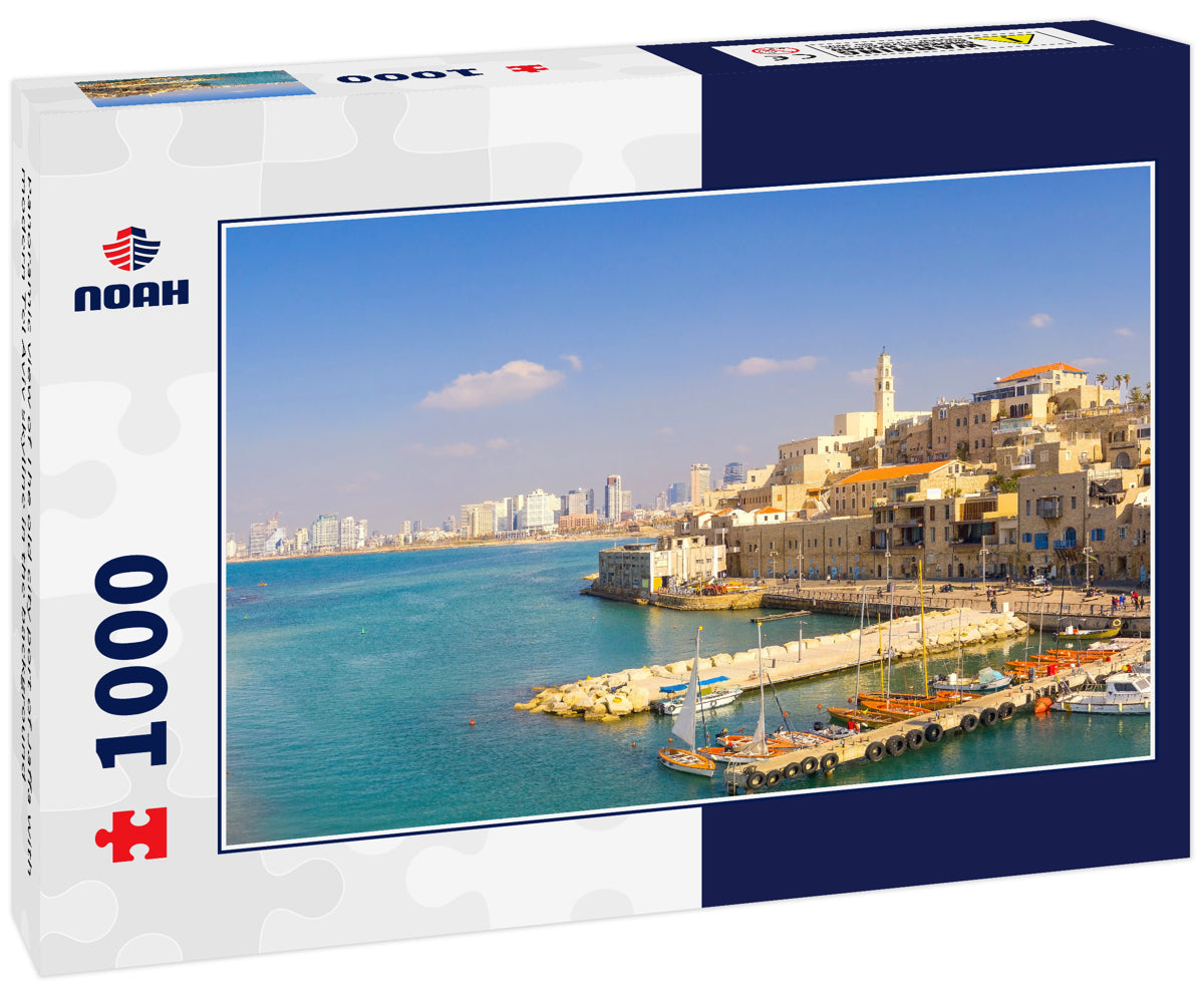 Panoramic view of The old city port of Jaffa with modern Tel Aviv skyline in the background