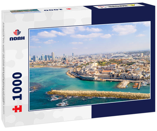 Panoramic view of The old city port of Jaffa with modern Tel Aviv skyline in the background