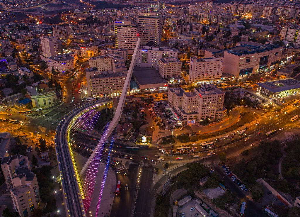 Jerusalem city center at night, Israel