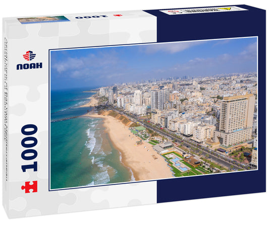 Aerial view of Bat Yam Mediterranean coastline on a beautiful day
