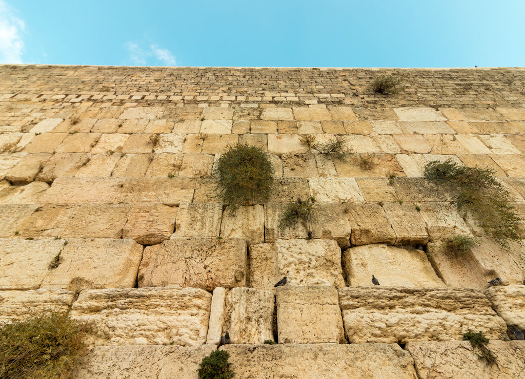 A low angle view of the stones of the Western Wall in Jerusalem, Israel