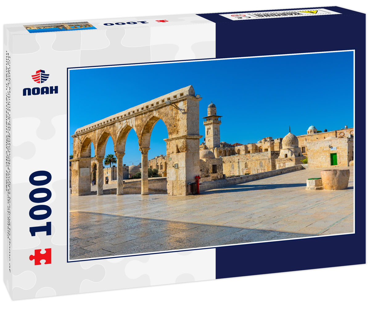 Temple Mount with gateway arches leading to Dome of the Rock, al-Aqsa Mosque and and Bab al-Silsila minaret in Jerusalem Old City, Israel