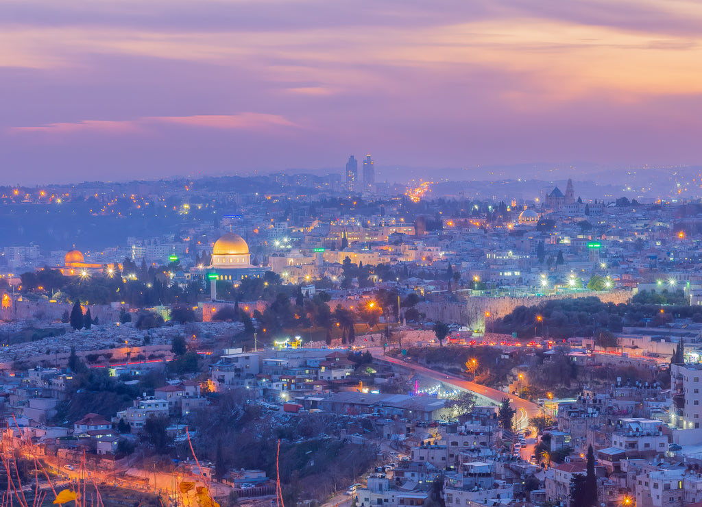 Sunset view of Jerusalem old and new city