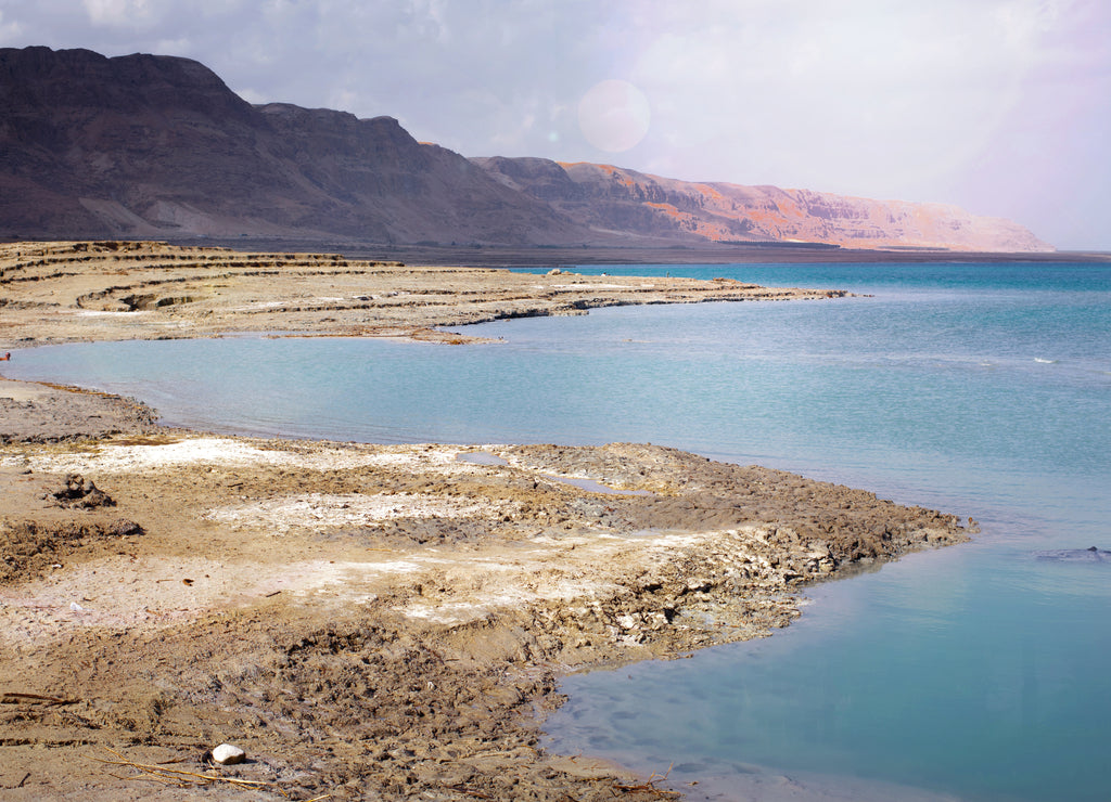 Mountains and dead sea at sunset of a sunny day
