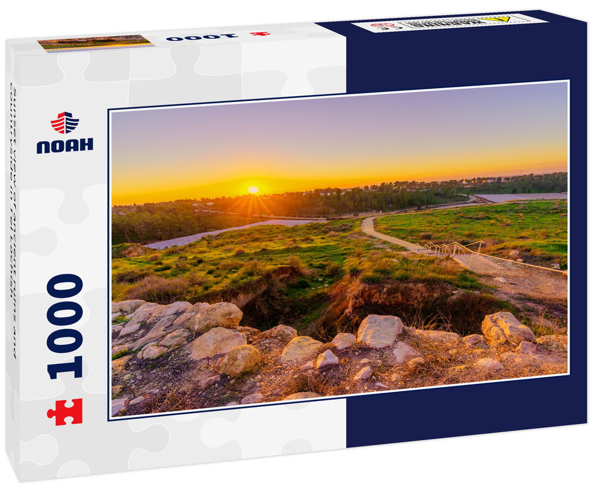 Sunset view of ancient ruins and countryside in Tel Lachish