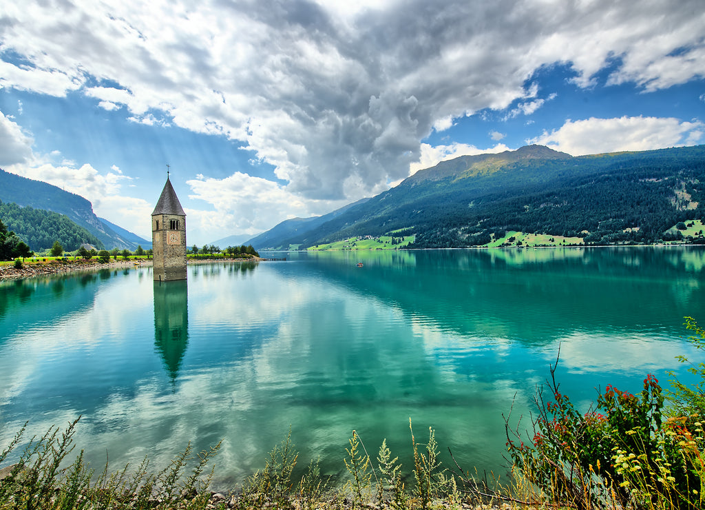 Bell tower of the Reschensee (Resia) South Tyrol Italy