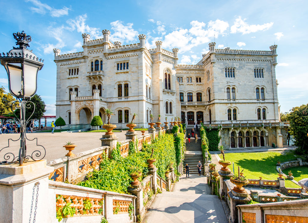 Miramare castle with gardens on the gulf of Trieste on northeastern Italy