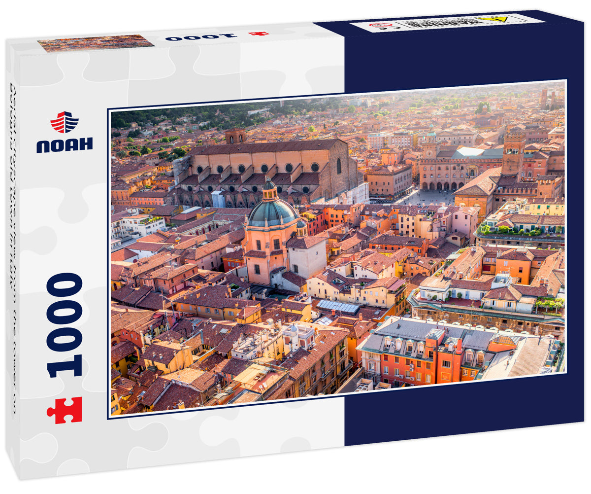 Aerial cityscape view from the tower on Bologna old town in Italy