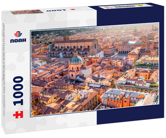 Aerial cityscape view from the tower on Bologna old town in Italy