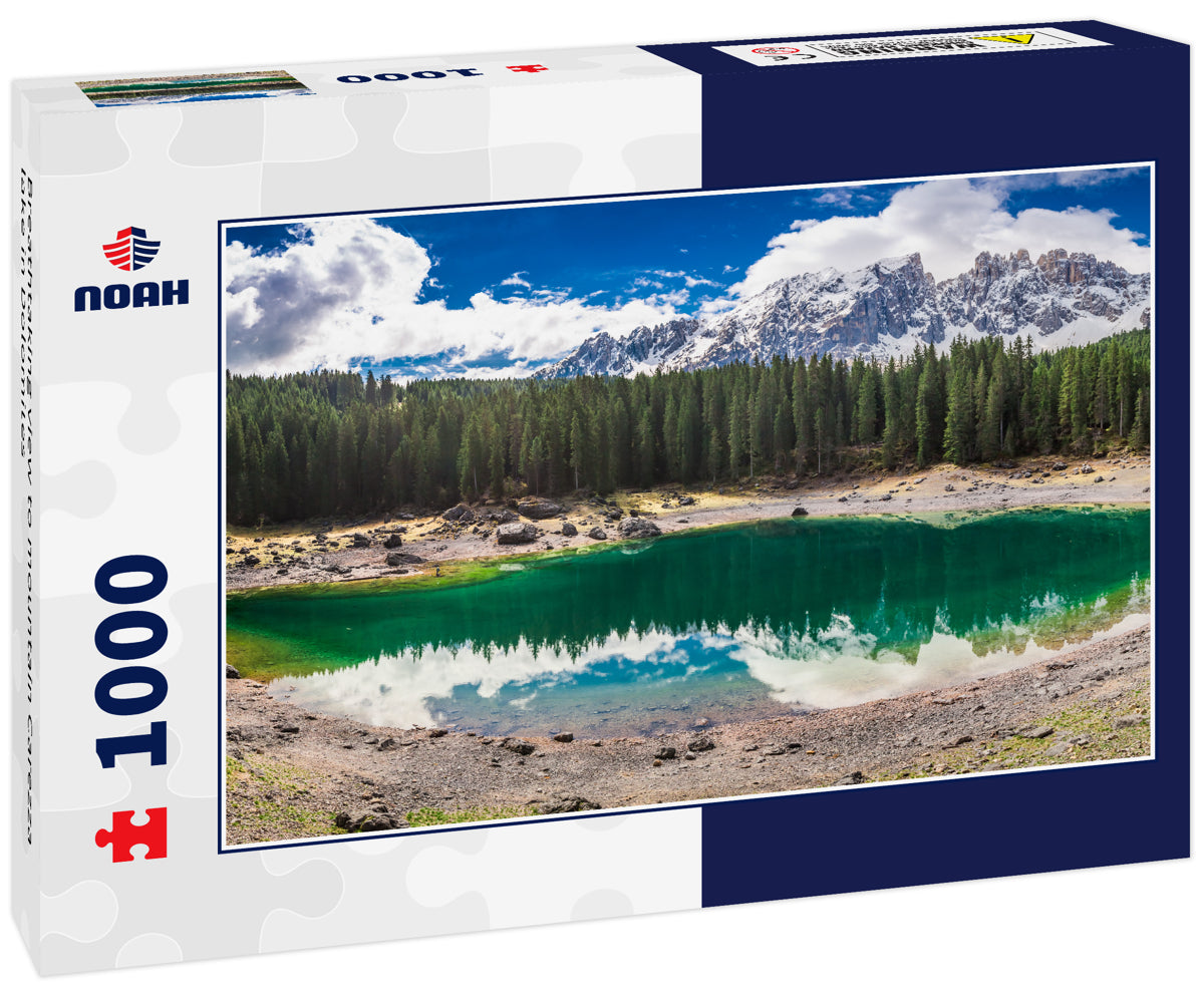 Breathtaking view to mountain Carezza lake in Dolomites