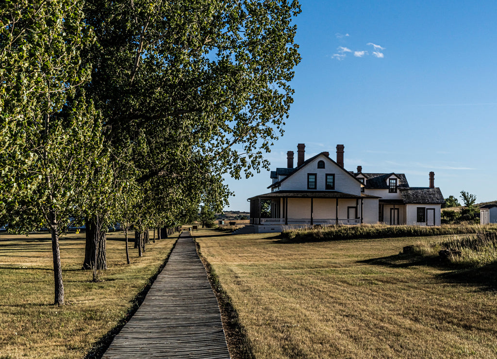 Abraham Lincoln State Park, Mandan North Dakota, barracks, Mandan On-A-Slant Indian Village, and reconstructed military buildings including the Custer House