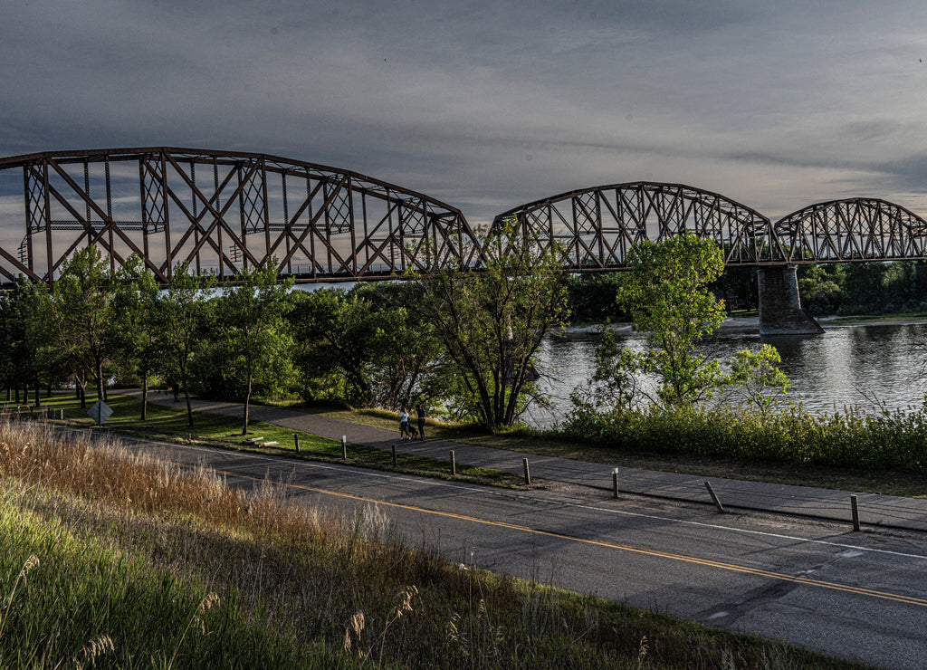 BNSF rail bridge across Missouri River near Bismarck North Dakota