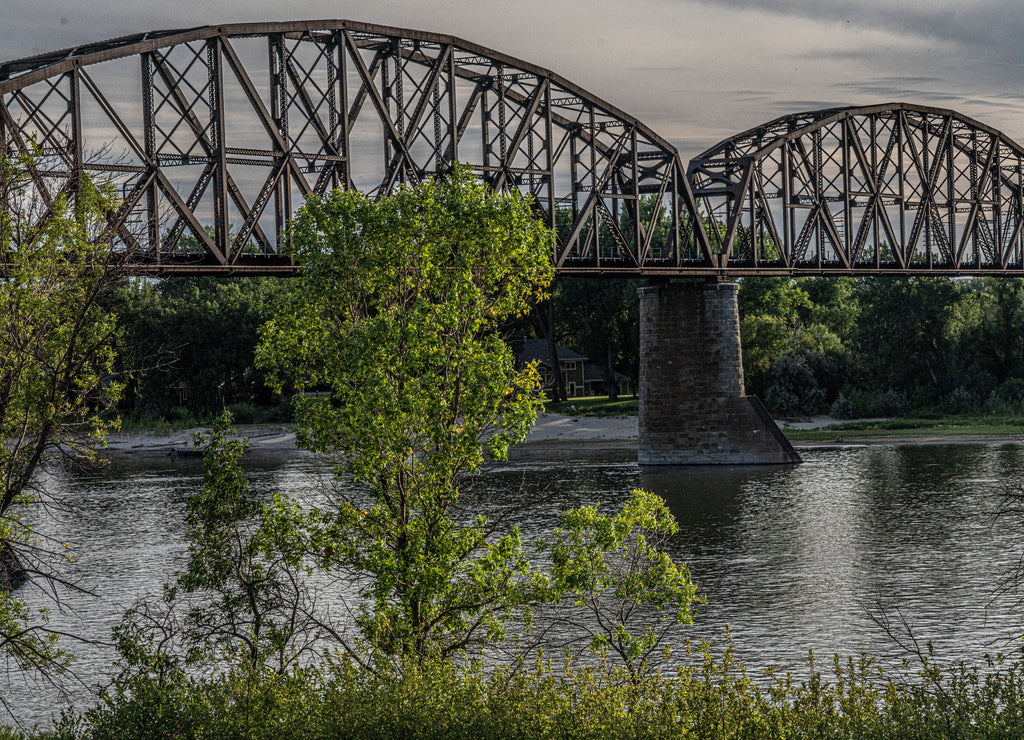 BNSF rail bridge across Missouri River near Bismarck North Dakota