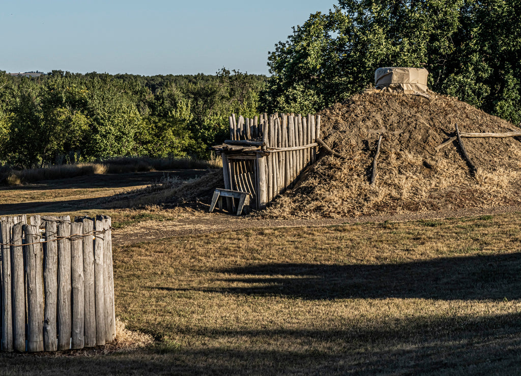 Abraham Lincoln State Park, Mandan North Dakota, barracks, Mandan On-A-Slant Indian Village, and reconstructed military buildings including the Custer House