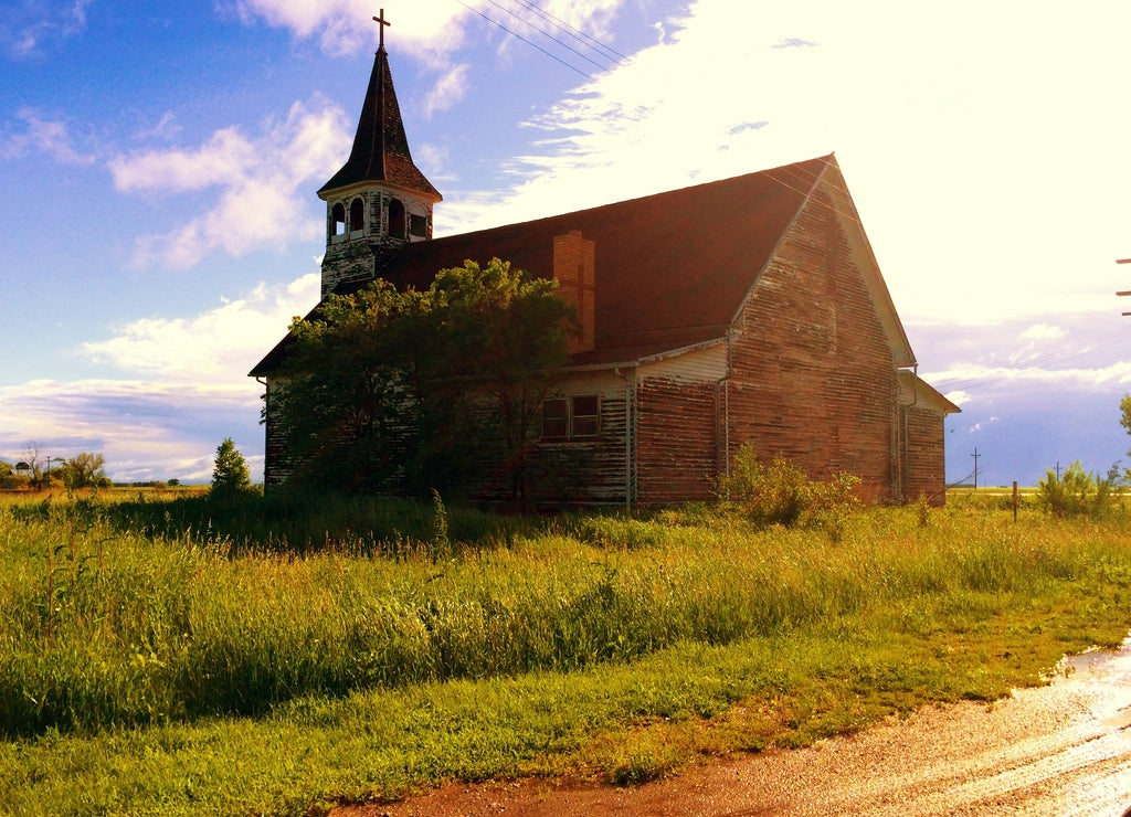 Red Abandoned Church on The Plains of North Dakota