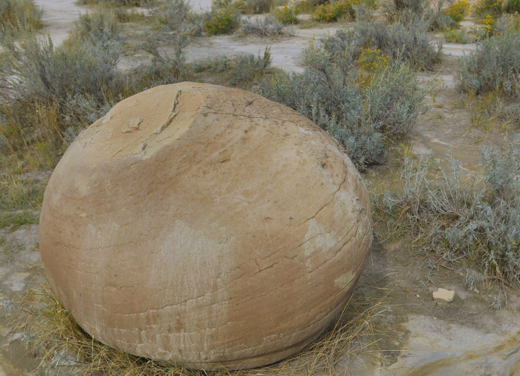 Huge round cannon ball rock in North Dakota