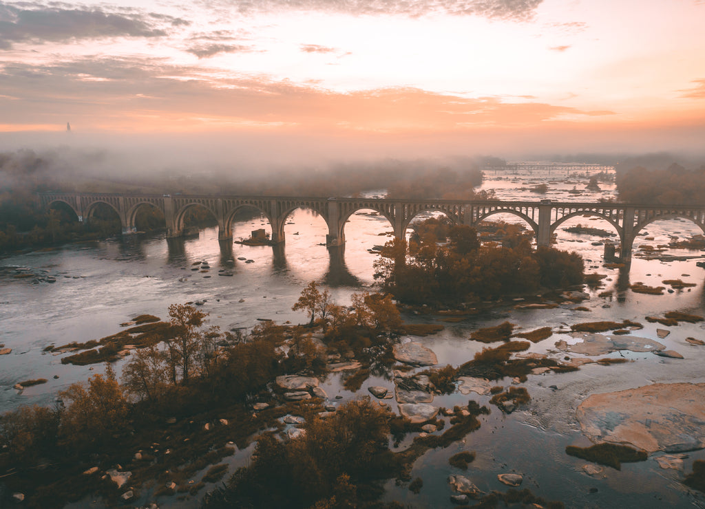 Foggy Sunrise Over the James River in Richmond, Virginia