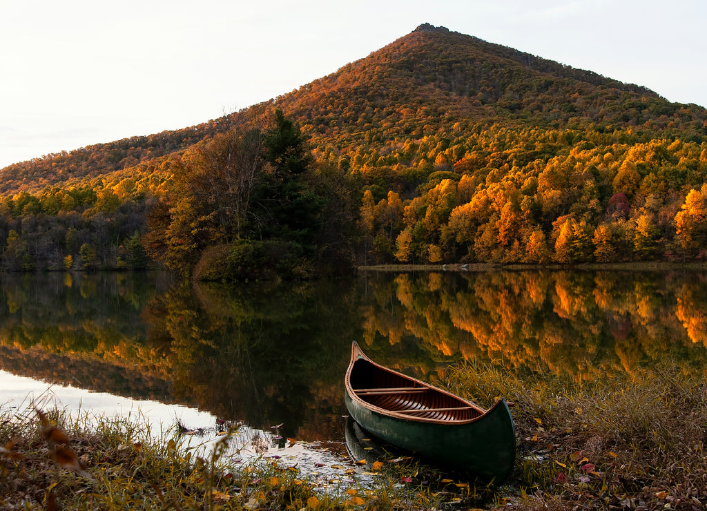 Canoe below Sharp Top at sunrise; Blue Ridge Parkway; Virginia