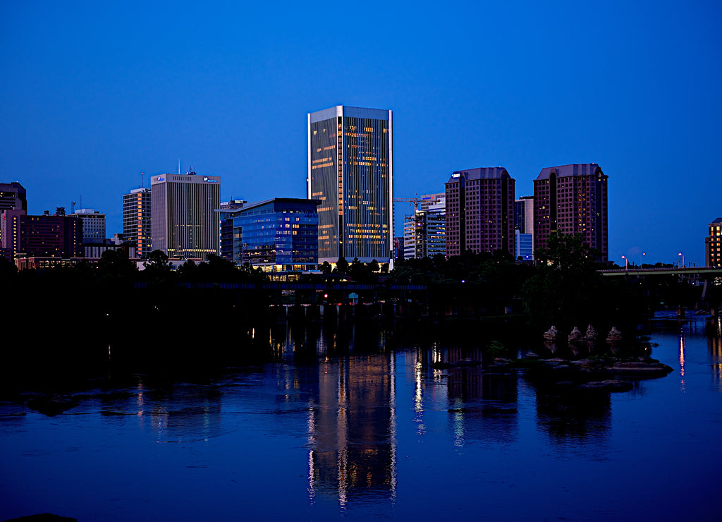 Night shot of Richmond, Virginia on the James River