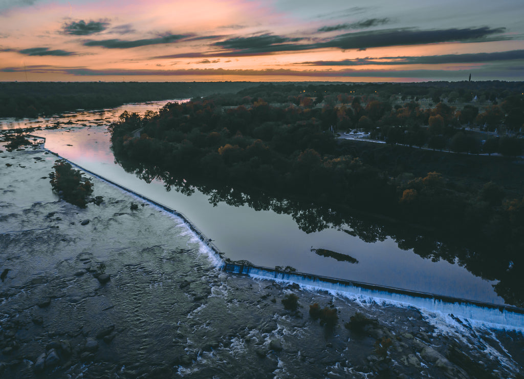 Sunset over the Belle Isle Damn in Richmond, Virginia