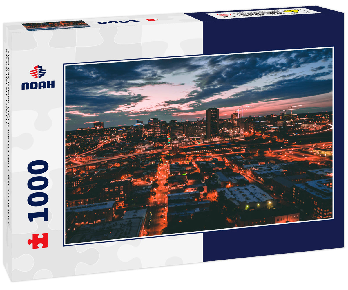 Aerial view of downtown Richmond, Virginia at night