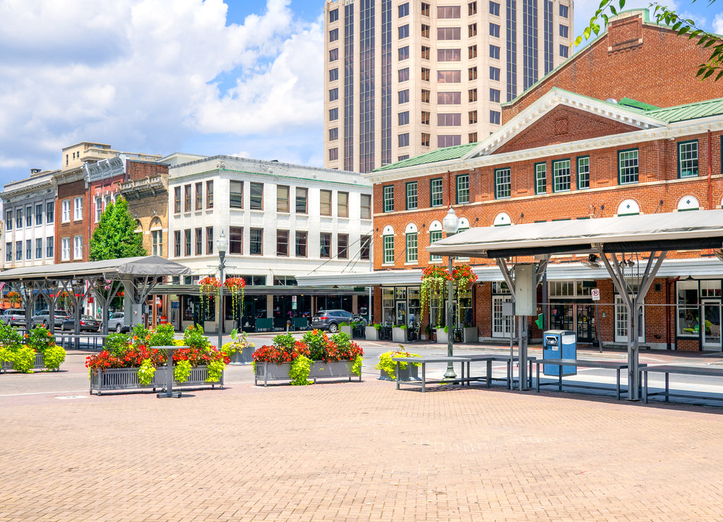Quaint USA main street square small town business commercial storefronts Roanoke Virginia