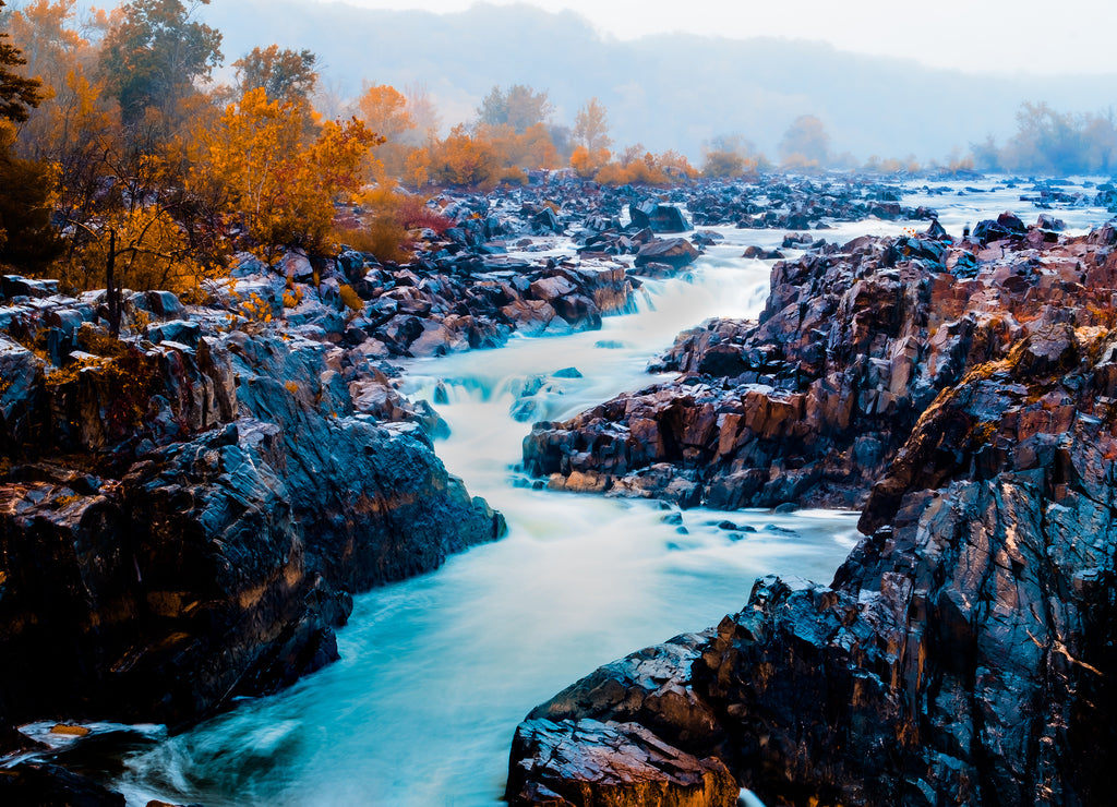 Great Falls Park, Virginia, USA -Potomac River waterfalls ,Waterfall Autumn season in Virginia,USA