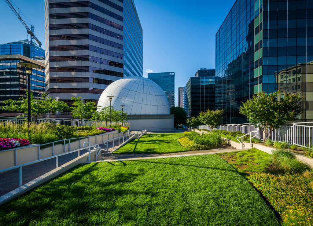Freedom Park and modern buildings in Rosslyn, Arlington, Virginia