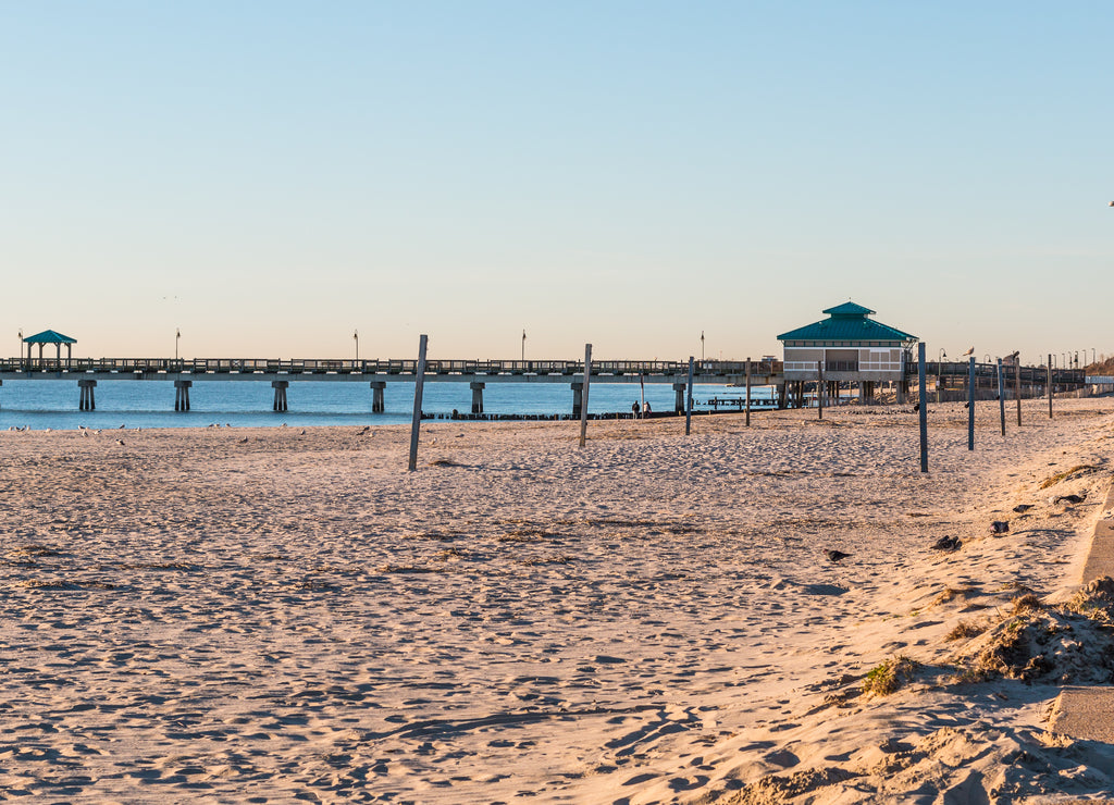 Empty beach in the early morning at Buckroe Beach in Hampton, Virginia