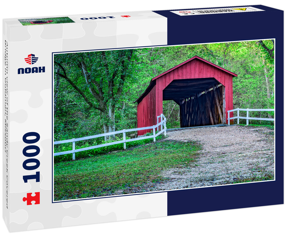 Autumn view of the Sandy Creek Covered Bridge in Goldman, Missouri