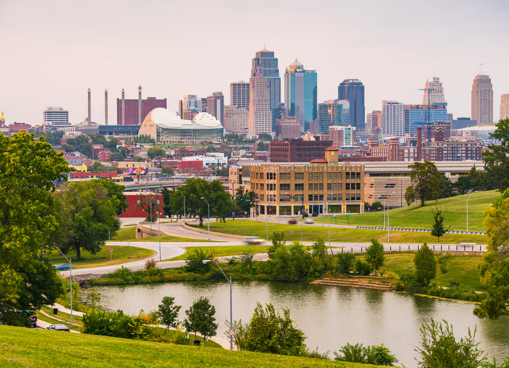 Kansas, Missouri, beautiful kansas city skyline at sunset