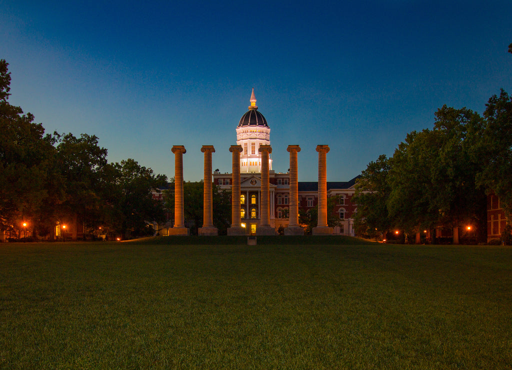 Daybreak at Jesse Hall and the Columns at University of Missouri Mizzou Campus