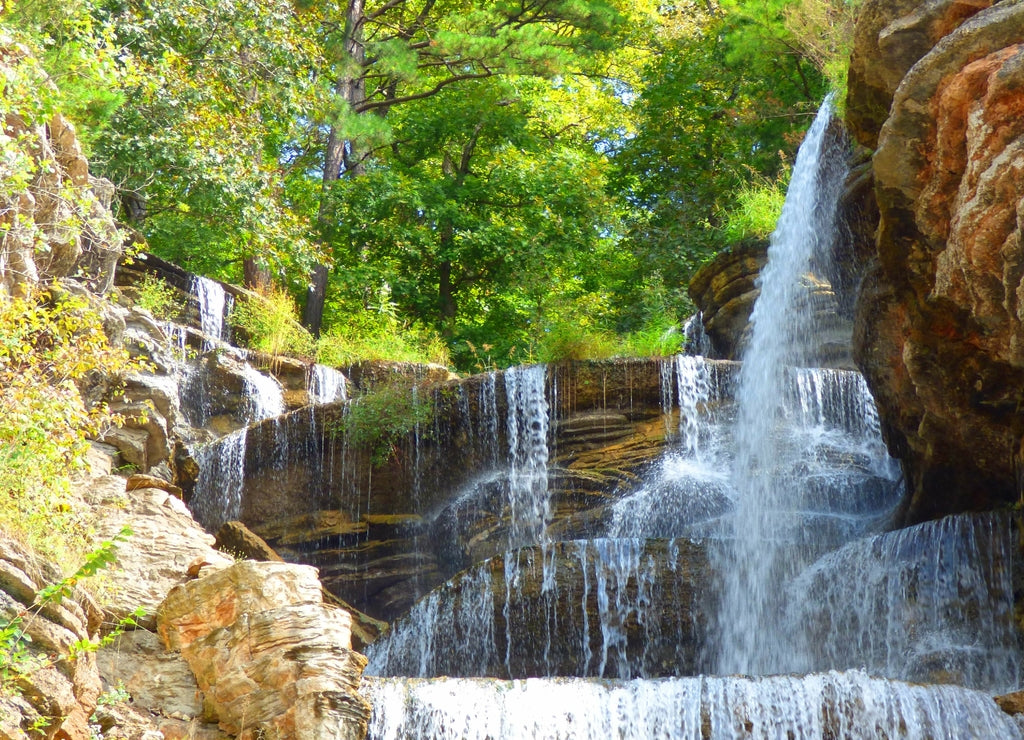 View of a waterfall in summer Ozarks Missouri