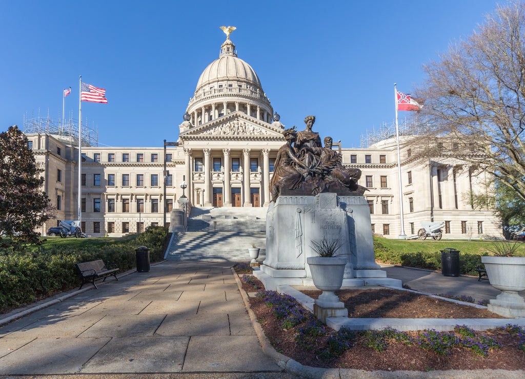 Mississippi State Capitol and Our Mothers Monument in Jackson, Mississippi