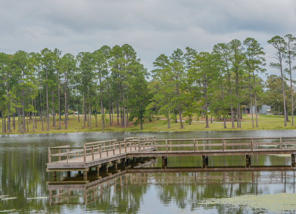 View of Geiger Lake in the wilderness of Pine Belt Region of Hattiesburg, Mississippi