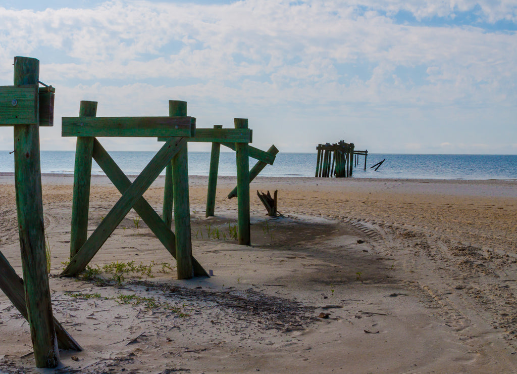 Broken Pier Damaged by Hurricane Katrina leading of into Bay St. Louis, Bay St. Louis, Mississippi, USA