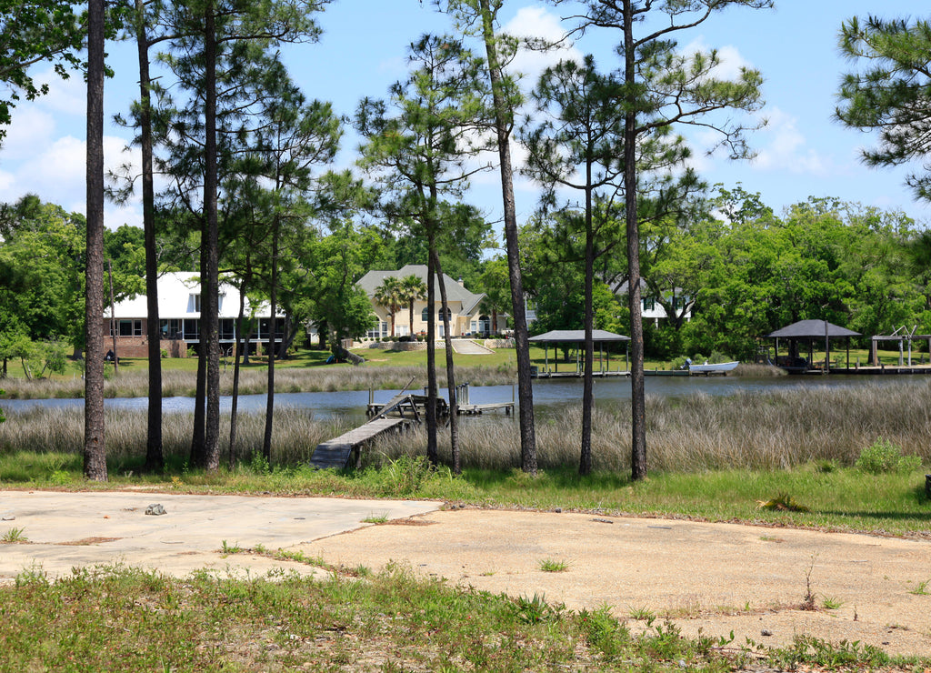 Apartment houses at a canal in Pass Christian, Mississippi, USA