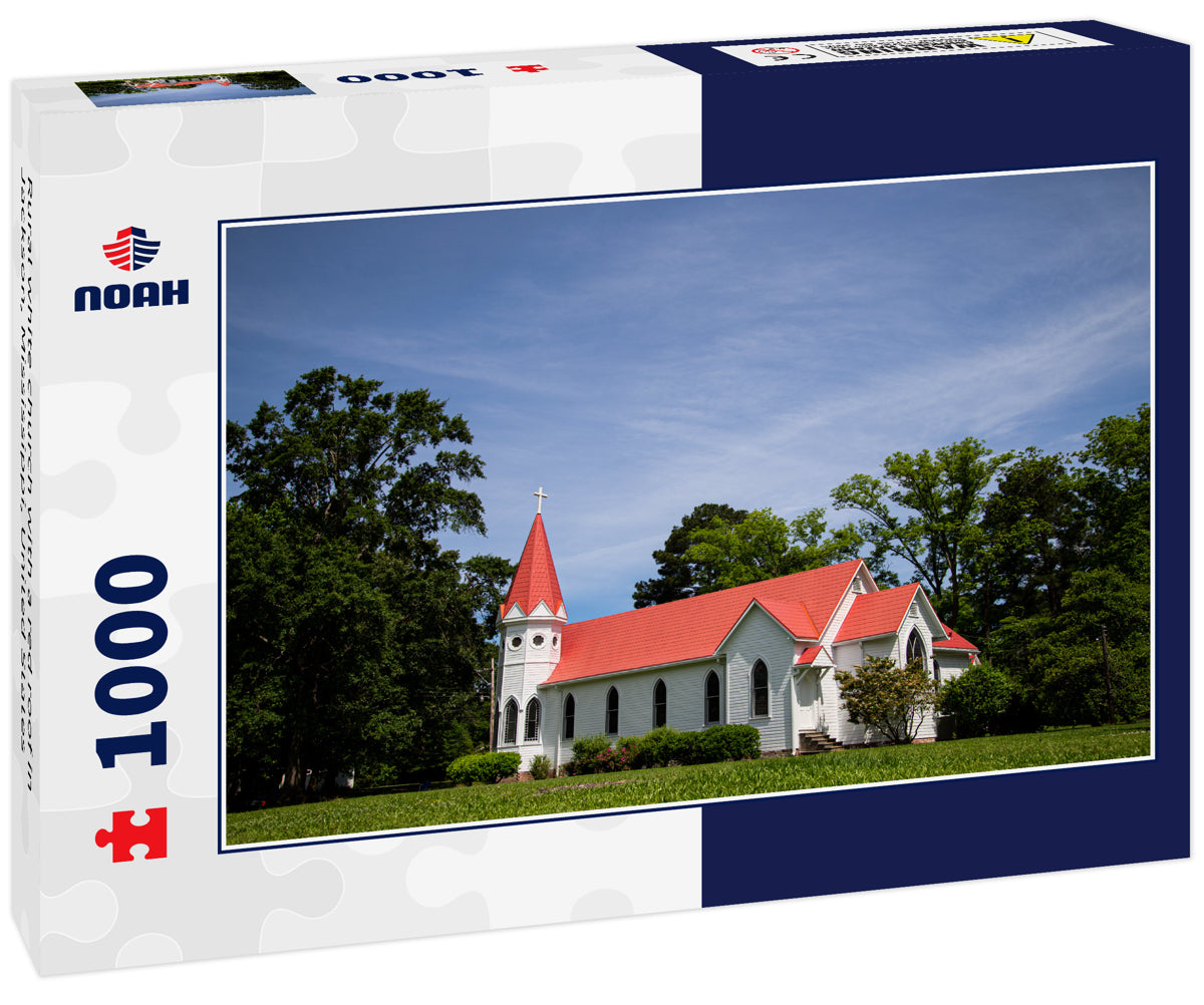 Rural white church with a red roof in Jackson, Mississippi, United States
