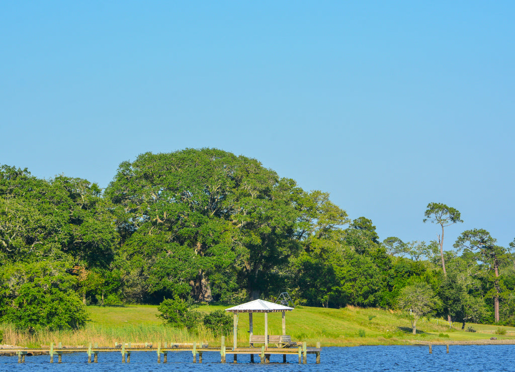 A fishing Pier on the Mississippi Gulf Coast in the city of Ocean Springs, Jackson County, Mississippi, USA