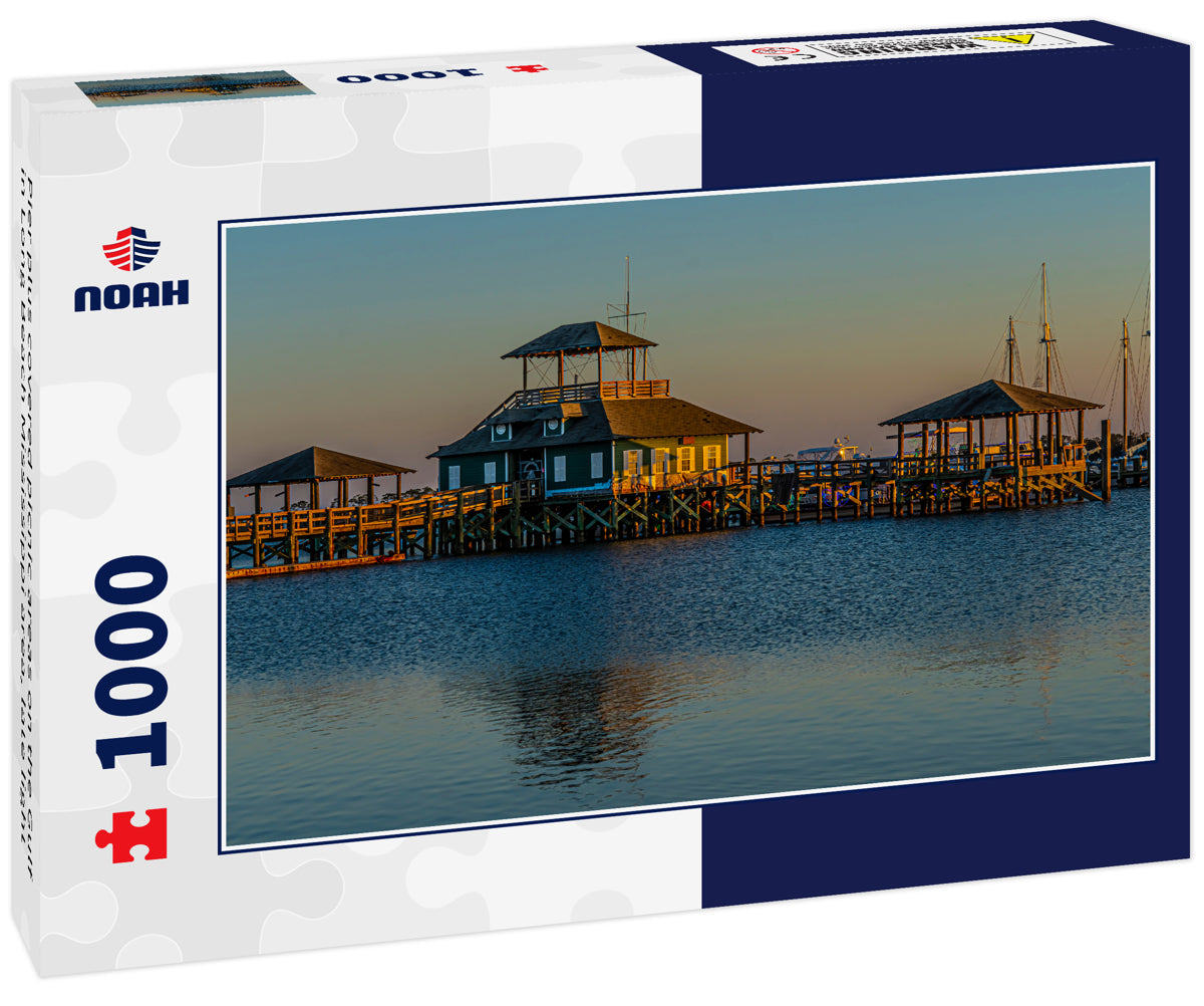 Pier plus covered picnic areas on the Gulf in Long Beach Mississippi area, late light