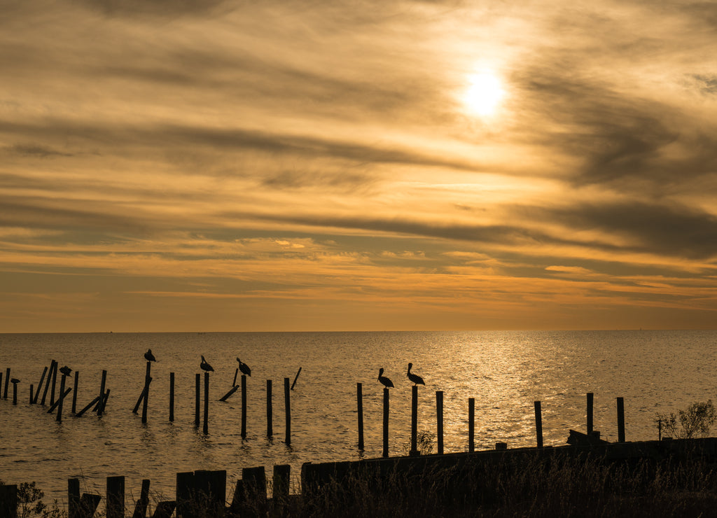 Sunset on the Gulf of Mexico near the Mississippi Sound , Biloxi