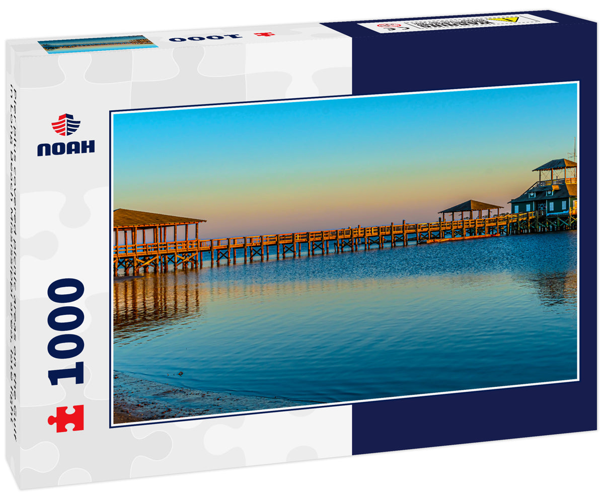 Pier plus covered picnic areas on the Gulf in Long Beach Mississippi area, late light