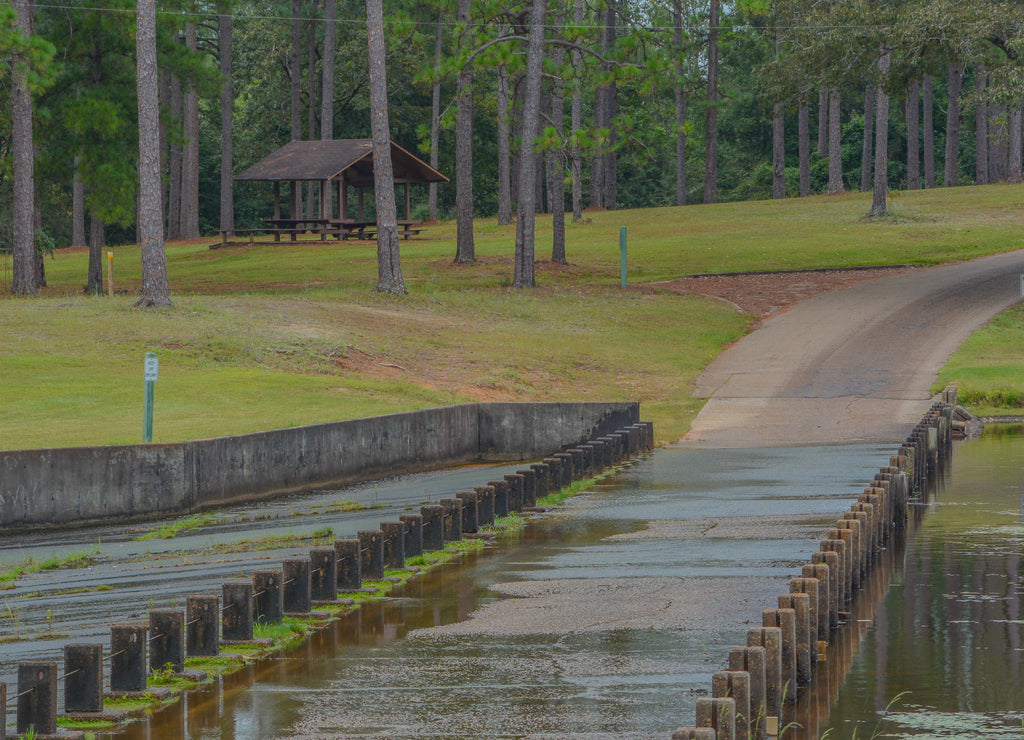 View of Geiger Lake in the wilderness of Pine Belt Region of Hattiesburg, Mississippi