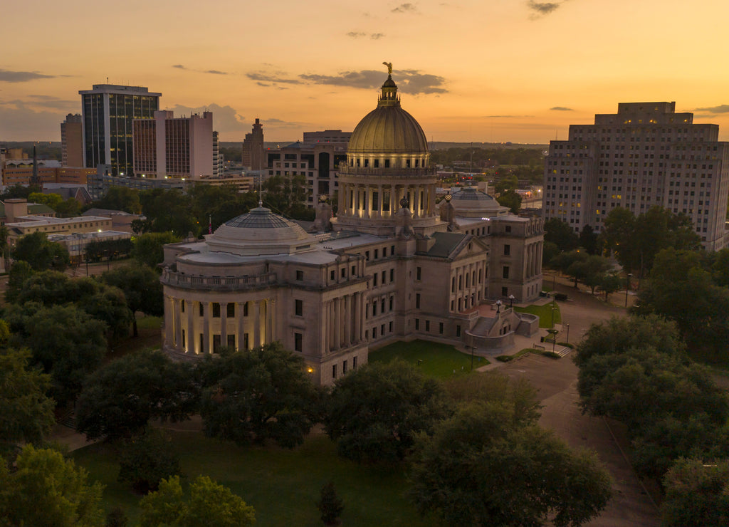 The Capital Statehouse in Downtown Jackson Mississippi at Dusk