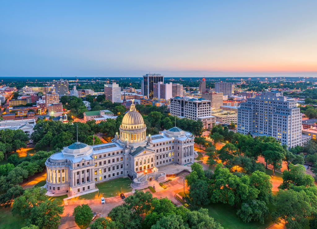 Jackson, Mississippi, USA downtown skyline over the capitol