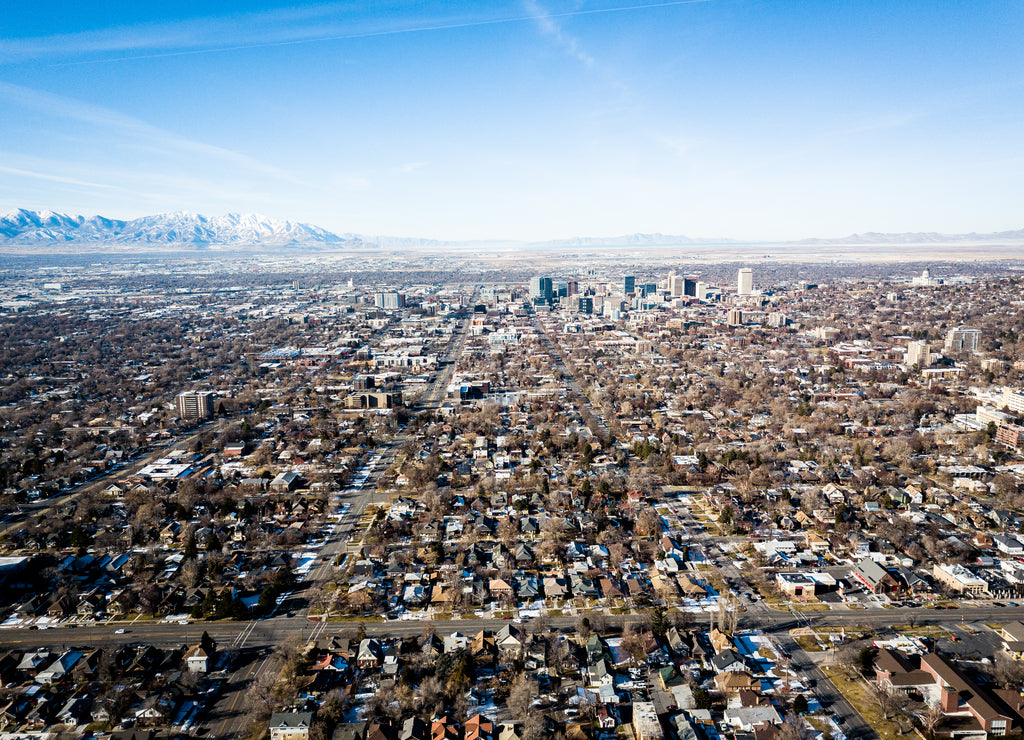 Aerial view of Salt Lake City Utah in the morning