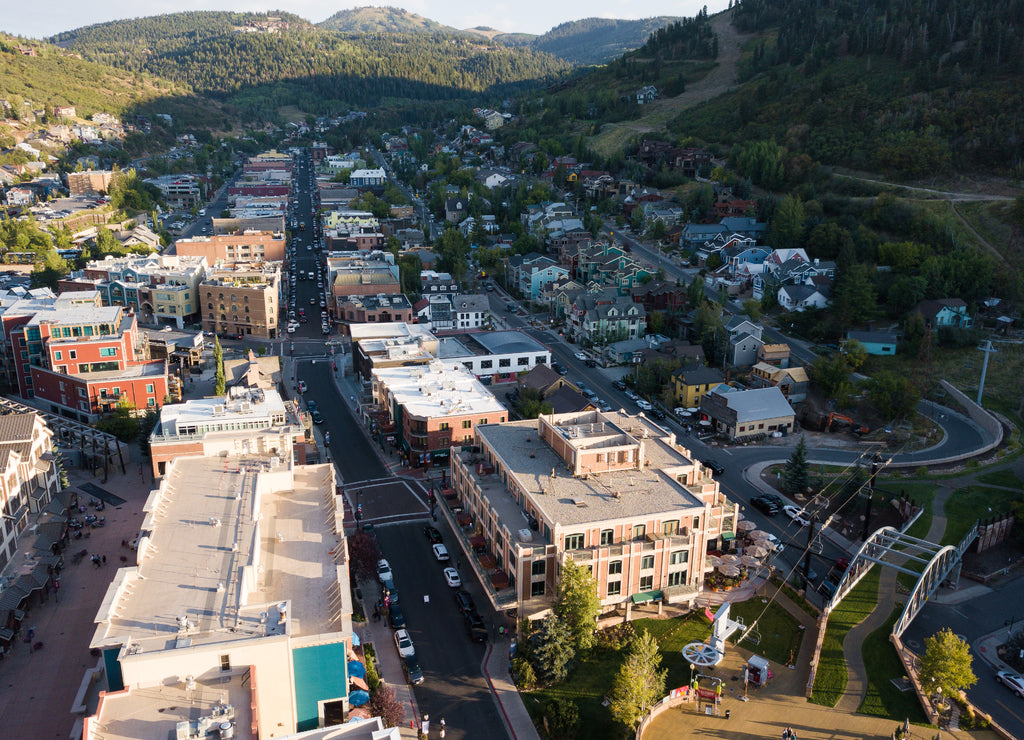 Downtown Park City, Utah aerial main street landscape views