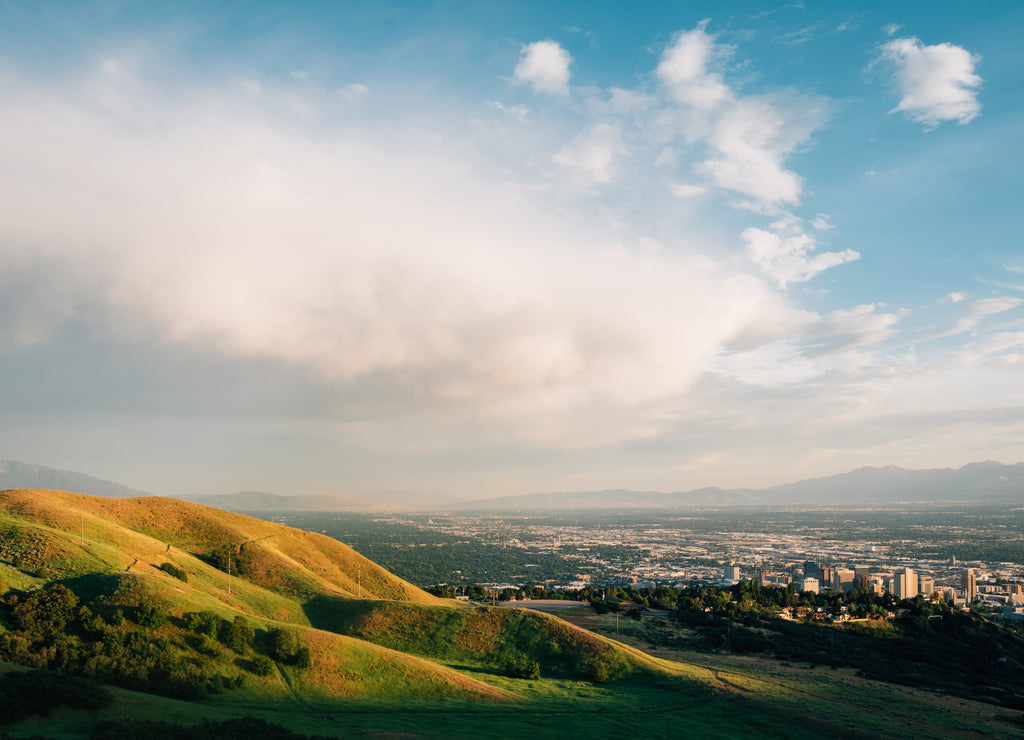 View of rolling hills from the Bonneville Shoreline Trail, in Salt Lake City, Utah