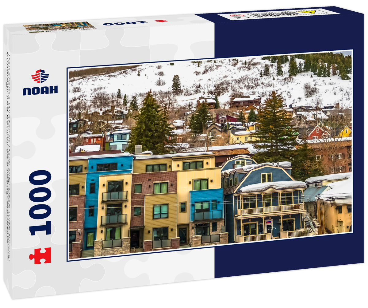 Panorama Winter in Park City Utah with luxury buildings and houses on a snowy mountain