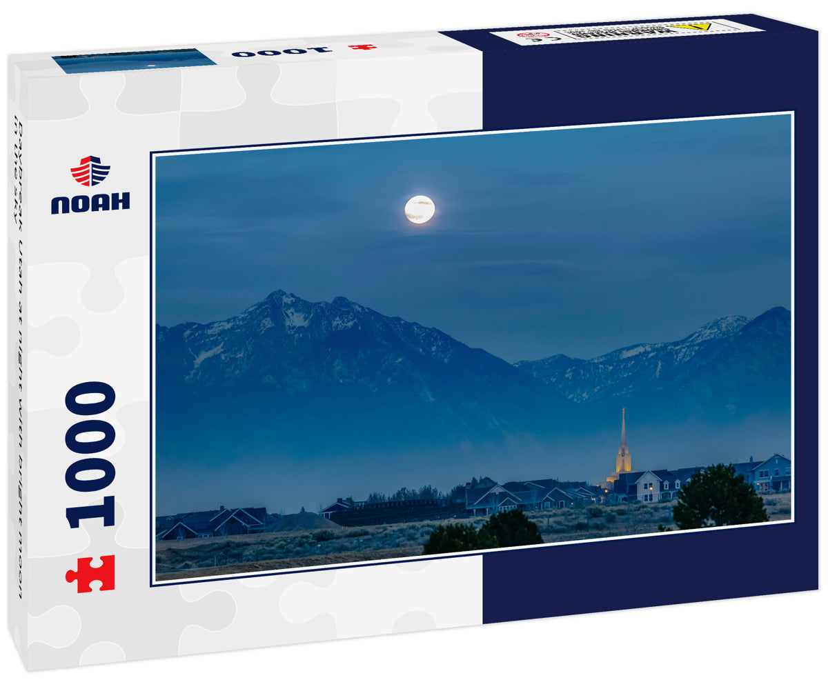 Daybreak Utah at night with bright moon in the sky